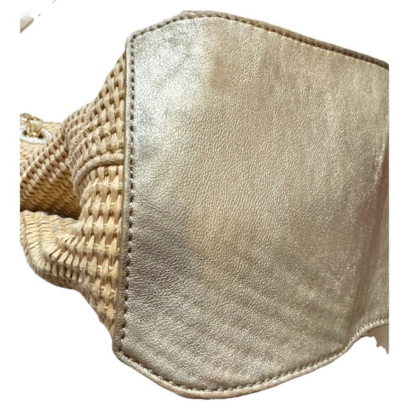 Tory Burch Thea Straw Tote With Chain And Metallic Leather Shoulder Strap Tassle - Picture 4 of 16